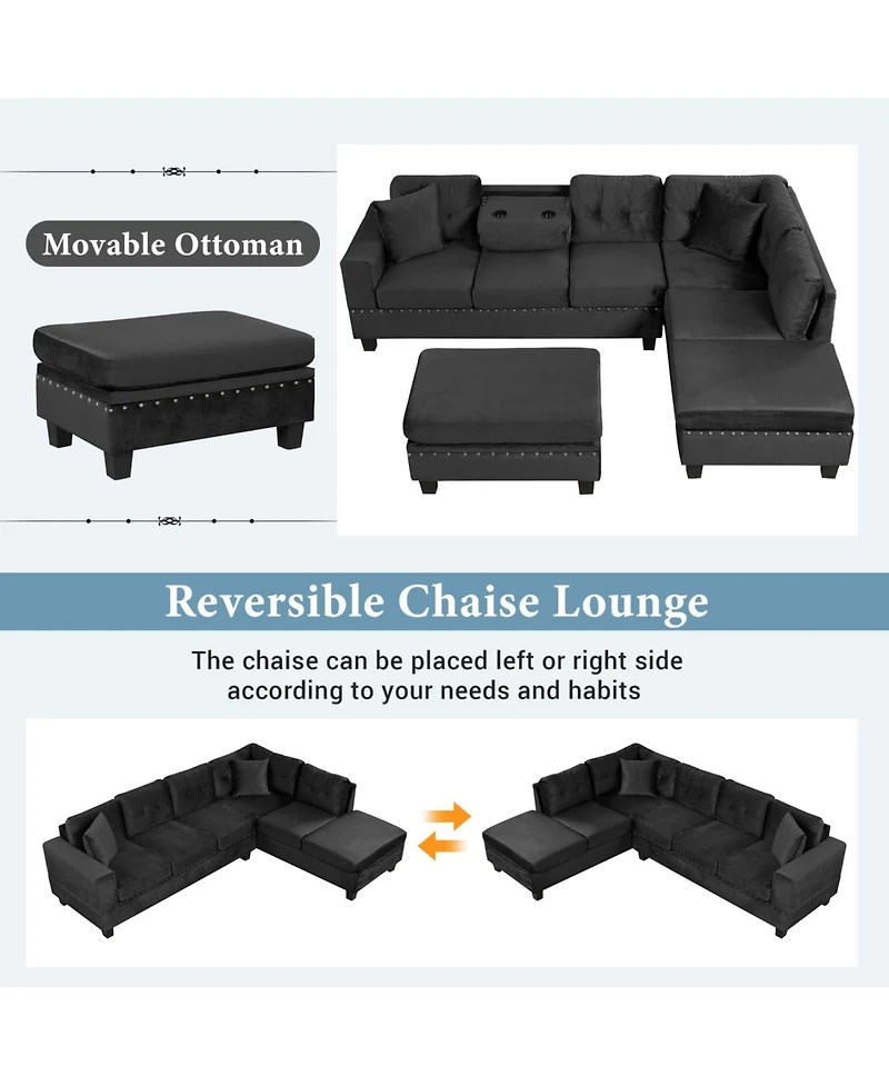 Streamdale Furniture + Sectional Sofa with Storage Ottoman + Fabric (or Leather, if specified) + Storage Feature + Sofa Set