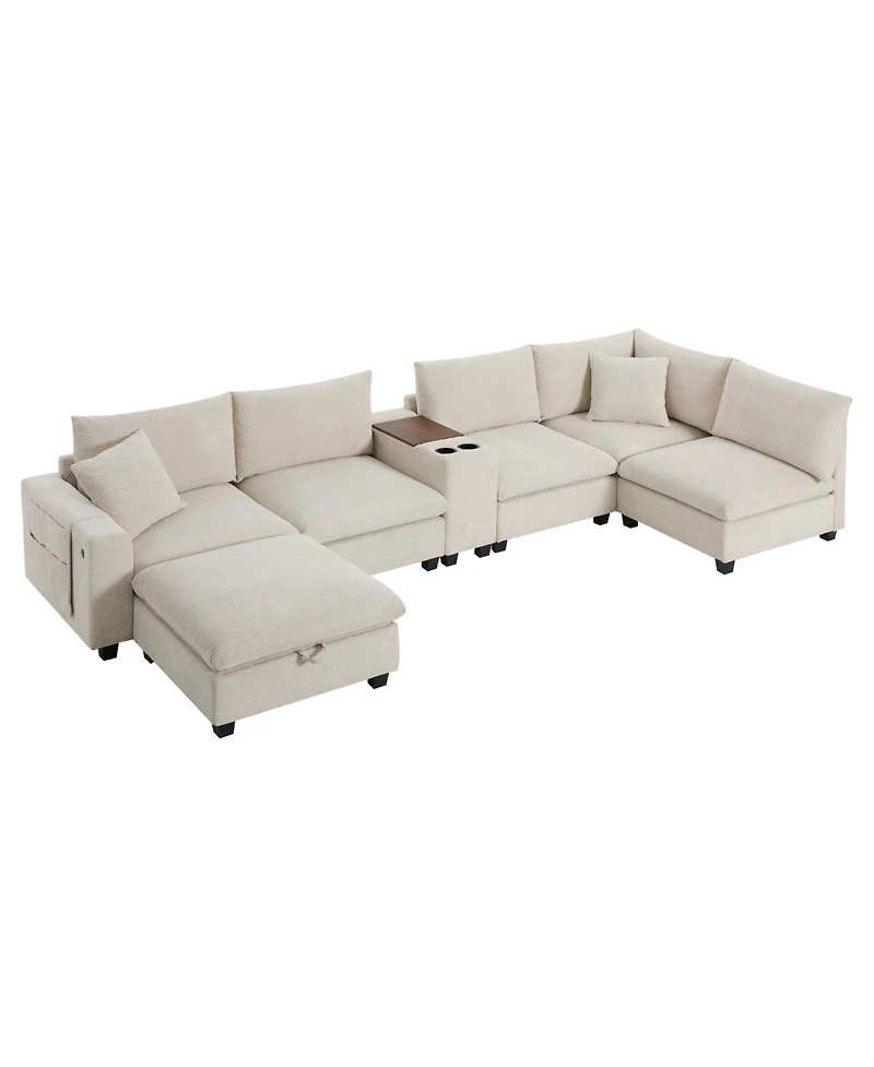 Streamdale Furniture 140" Modular Sectional Sofa w/ Ottoman Storage & Usb