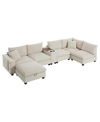 Streamdale Furniture 140" Modular Sectional Sofa w/ Ottoman Storage & Usb
