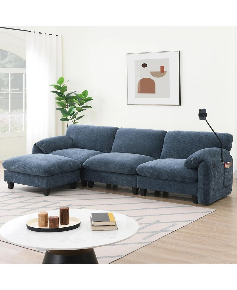 Streamdale Furniture 108" Modular Sectional Sofa Wide Seat Usb Charger Ottoman