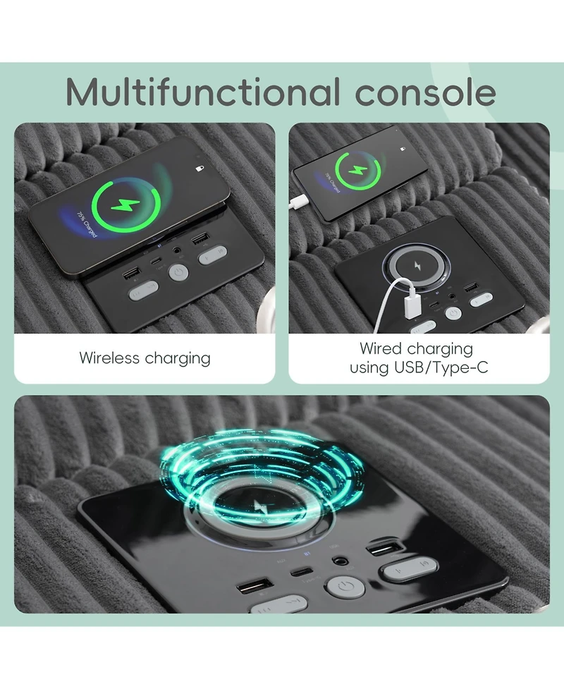 Streamdale Furniture Sectional Sofa with Bluetooth Usb Storage & Ottoman