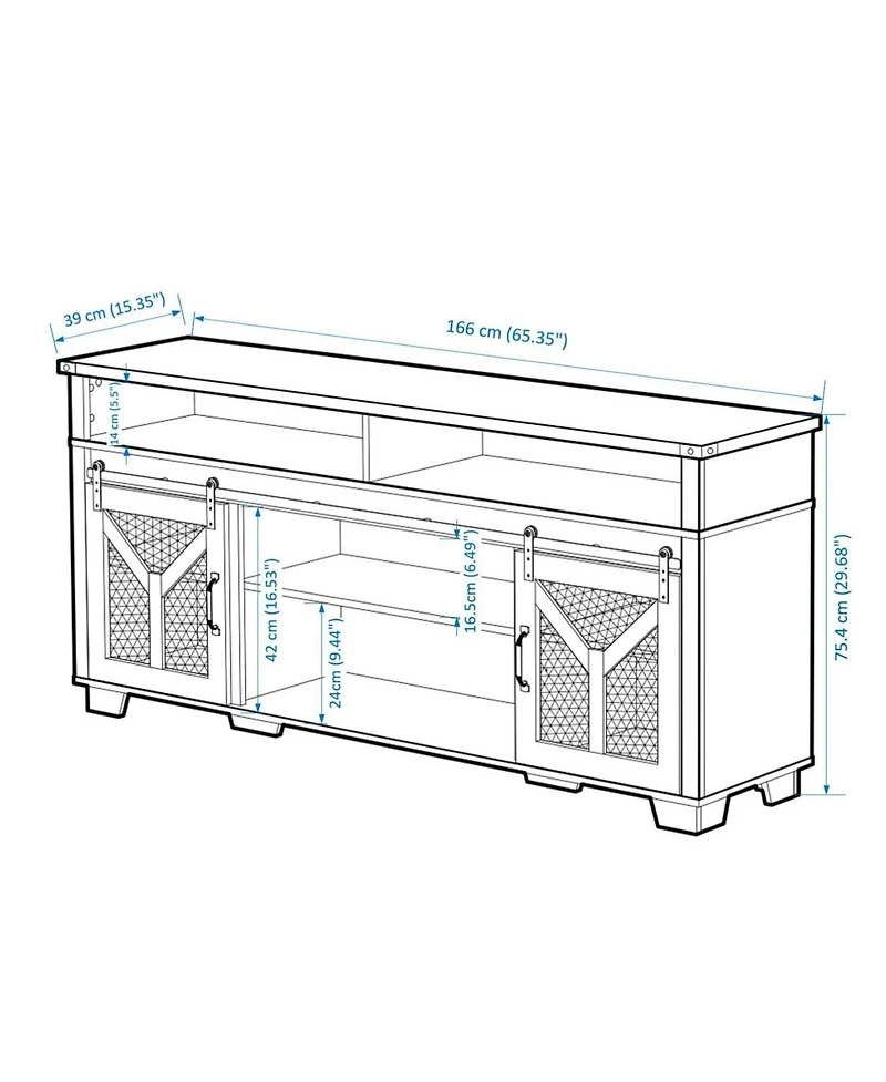 Streamdale Furniture 65" Led Tv Stand - Barn Door Farmhouse