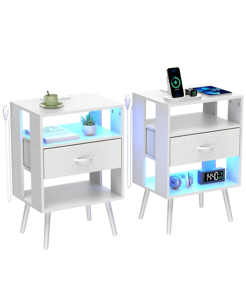 Streamdale Furniture Nightstand with Charging Led & Fabric Drawers