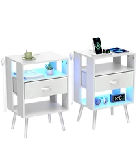 Streamdale Furniture Nightstand with Charging Led & Fabric Drawers