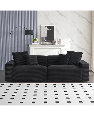 Streamdale Furniture Black Corduroy 4-Seat Sofa with Pillows