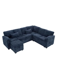 Streamdale Furniture 97" L-Shaped Chenille Sectional Sofa with Ottoman - Dark Blue