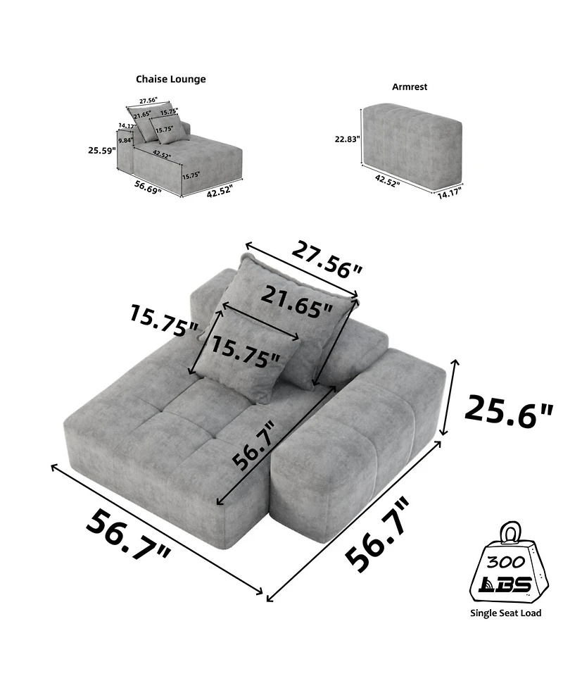 Streamdale Furniture Modern Chenille Modular Sectional Sofa with Pillows