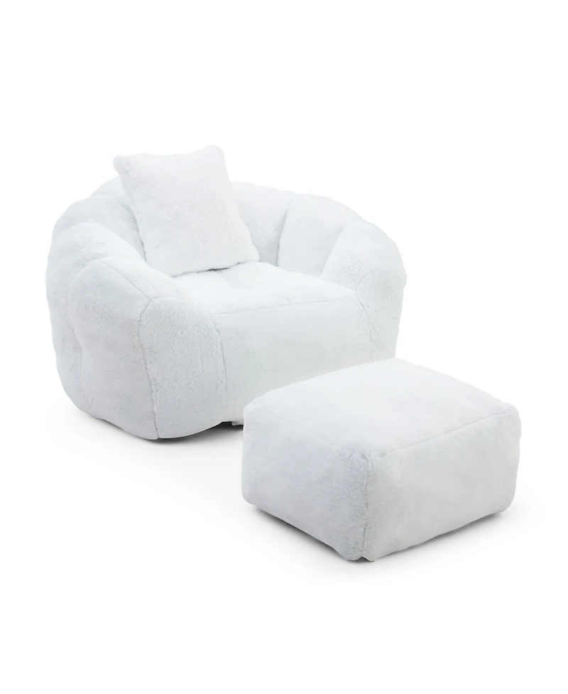 Streamdale Furniture Giant Faux Fur Bean Bag Chair with Footstool