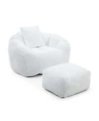 Streamdale Furniture Giant Faux Fur Bean Bag Chair with Footstool