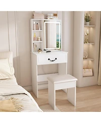 Streamdale Furniture Modern Led Vanity Desk with Stool & Storage - White