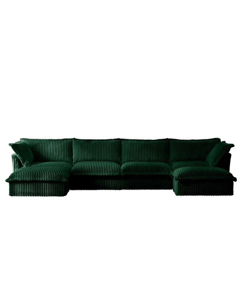 Streamdale Furniture Slipcovered U Shape Sectional Sofa Green Corduroy