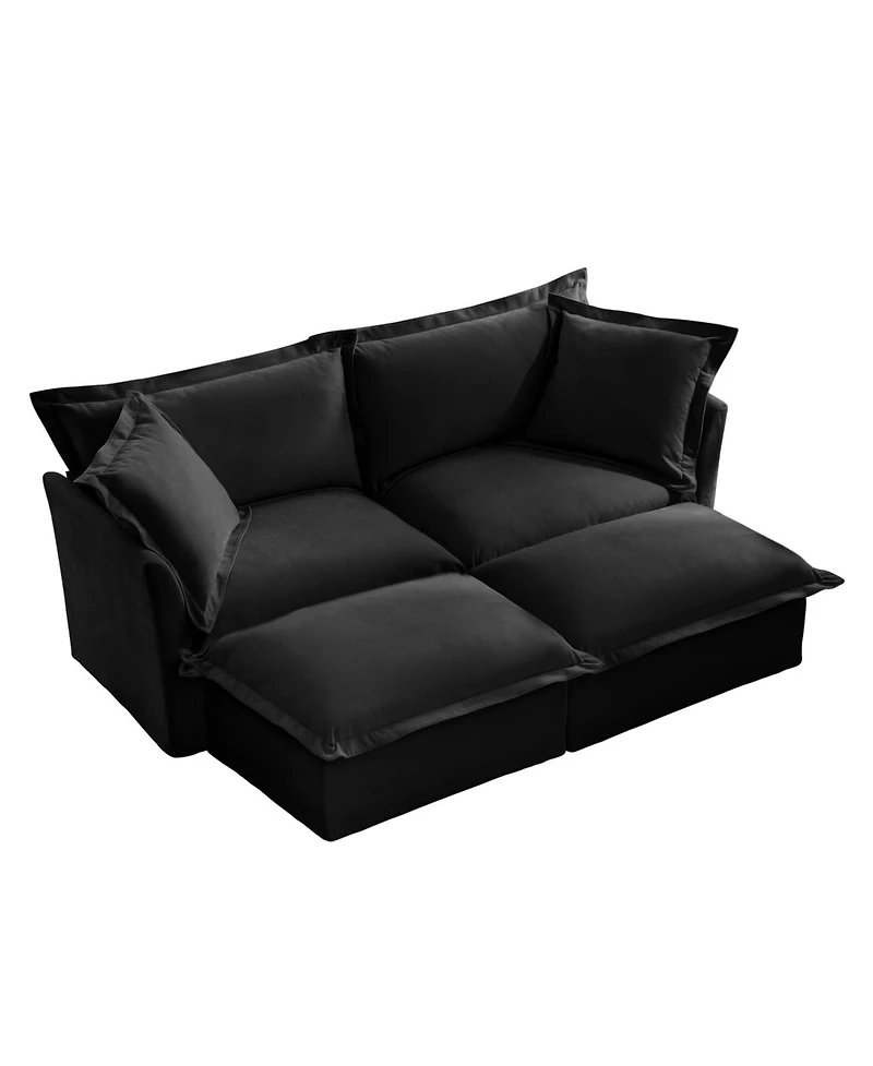 Streamdale Furniture Black Chenille 2-Seater Sofa with Ottomans