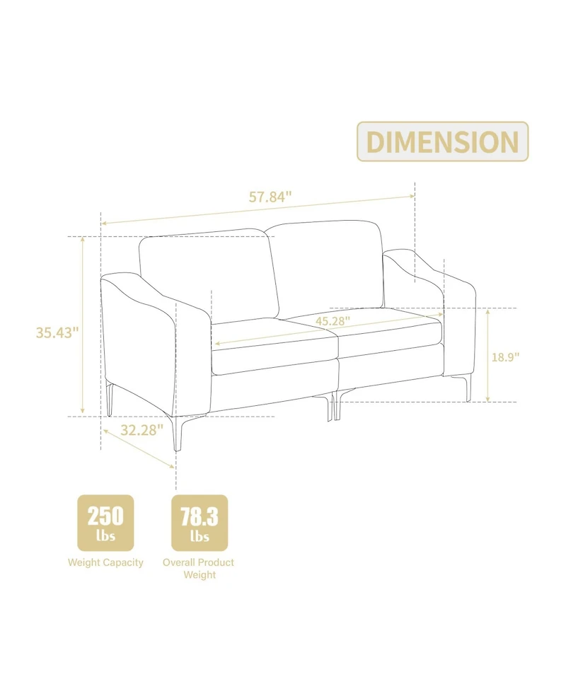 Streamdale Furniture Modular Sectional Two-Seater Sofa Corduroy Sectional Couch Gray