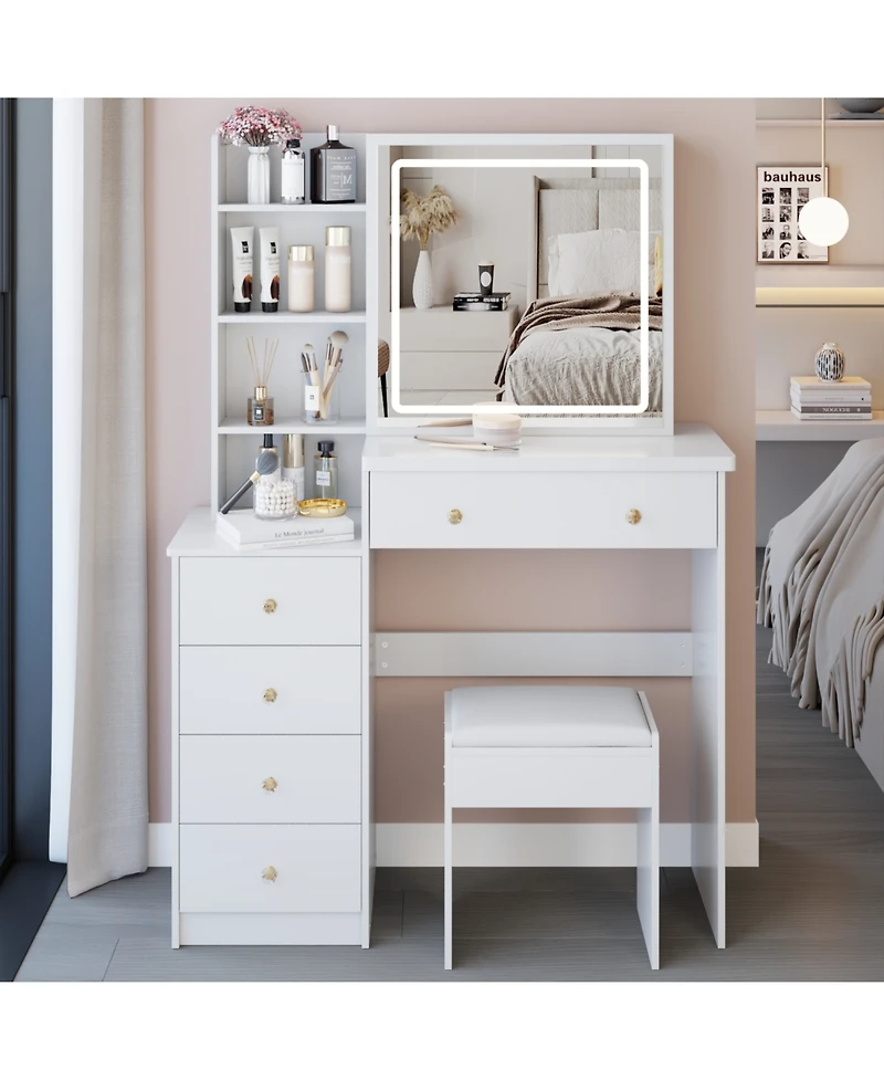 Streamdale Furniture 37" Led Mirror Vanity Table with Stool