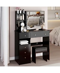 Streamdale Furniture 37" Vanity Table with Mirror Stool & Storage