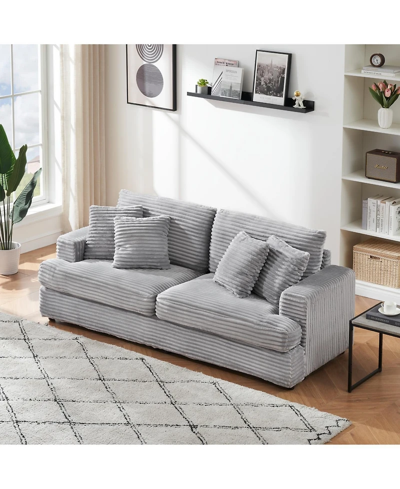 Streamdale Furniture Corduroy 3-Seater Sofa w/ 4 Pillows - Gray
