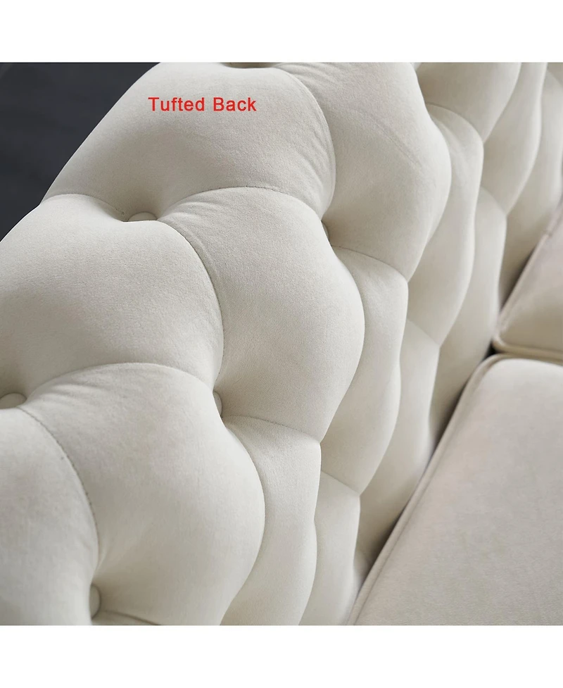 Streamdale Furniture Chesterfield Velvet Sofa 84.65 inch for Living Room Beige Color