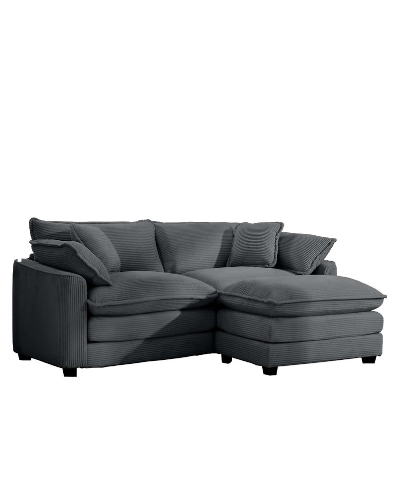 Streamdale Furniture Corduroy 2-Seater Sofa with Ottoman - Grey