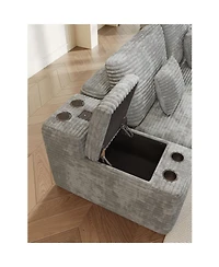 Streamdale Furniture 150" Sectional Sofa with 2 Ottomans, Light Grey Corduroy