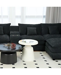 Streamdale U Shaped Cloud Couch, 144" Modular Chenille Sofa with Ottoman & Console