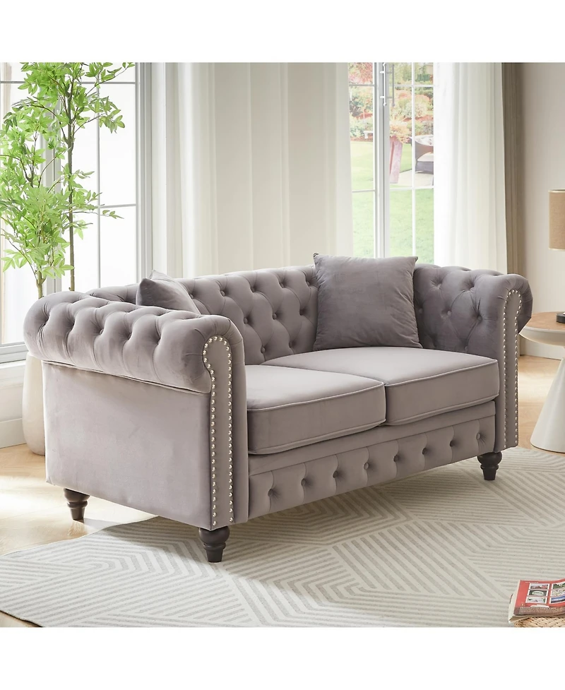 Streamdale Furniture Modern Velvet Chesterfield Sofa with Nailhead Arms