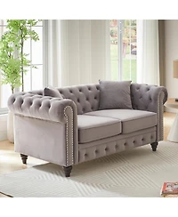Streamdale Furniture Modern Velvet Chesterfield Sofa with Nailhead Arms