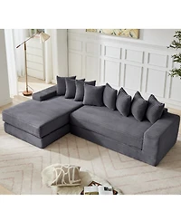 Streamdale Furniture Oversize Cloud Couch L-Shape Sleeper Sofa Bed, 8 Pillows, Corduroy