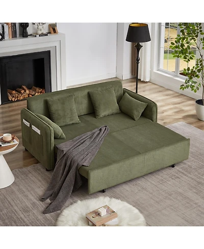 Streamdale Furniture 66" Sleeper Sofa Bed 3-in-1 Pullout, Corduroy, Green