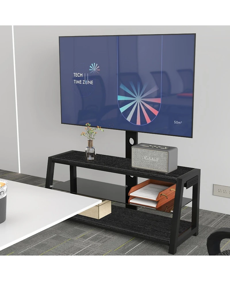 Streamdale Furniture Wooden Tv Stand with Mount & Tempered Glass