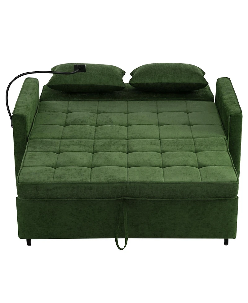 Streamdale Furniture 56.9" Loveseat Sleeper Sofa w/ Usb Ports & Phone Holder, Green