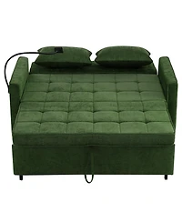 Streamdale Furniture 56.9" Loveseat Sleeper Sofa w/ Usb Ports & Phone Holder, Green