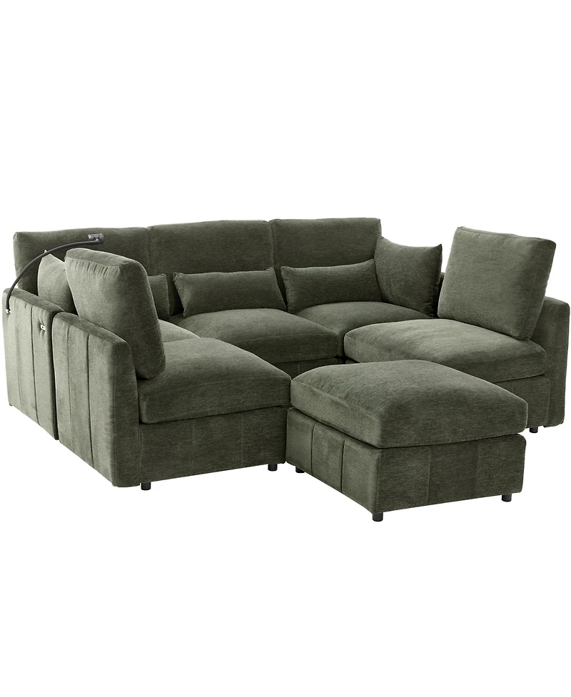 Streamdale Furniture Modern Sectional Sofa U-shaped Couch with Ottoman, Usb & Phone Holder - Green