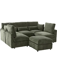 Streamdale Furniture Modern Sectional Sofa U-shaped Couch with Ottoman, Usb & Phone Holder - Green