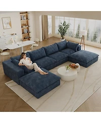 Streamdale Furniture Cloud Sofa Corduroy Deep Seat Removable Cushion Blue