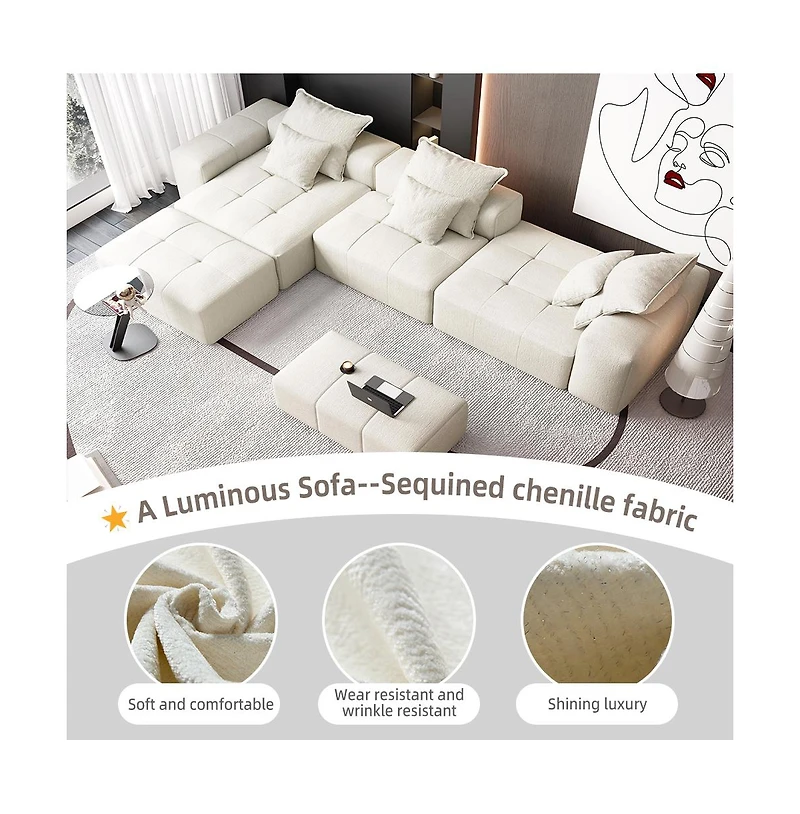 Streamdale Furniture Modern Chenille Sectional Sofa with 6 Pillows