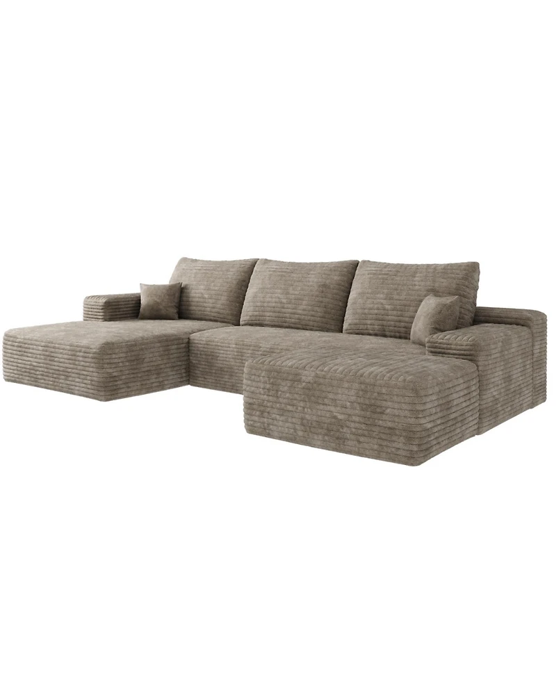 Streamdale Furniture 107" Cloud Sectional Sofa with Ottoman, Modern Upholstered Couch, Camel Corduroy