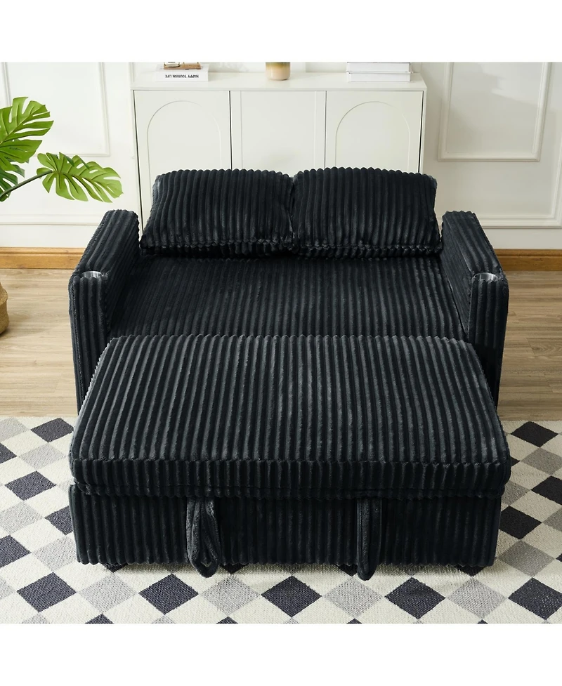 Streamdale Sleeper Sofa Couch Pull Out Bed Corduroy Love seat Black