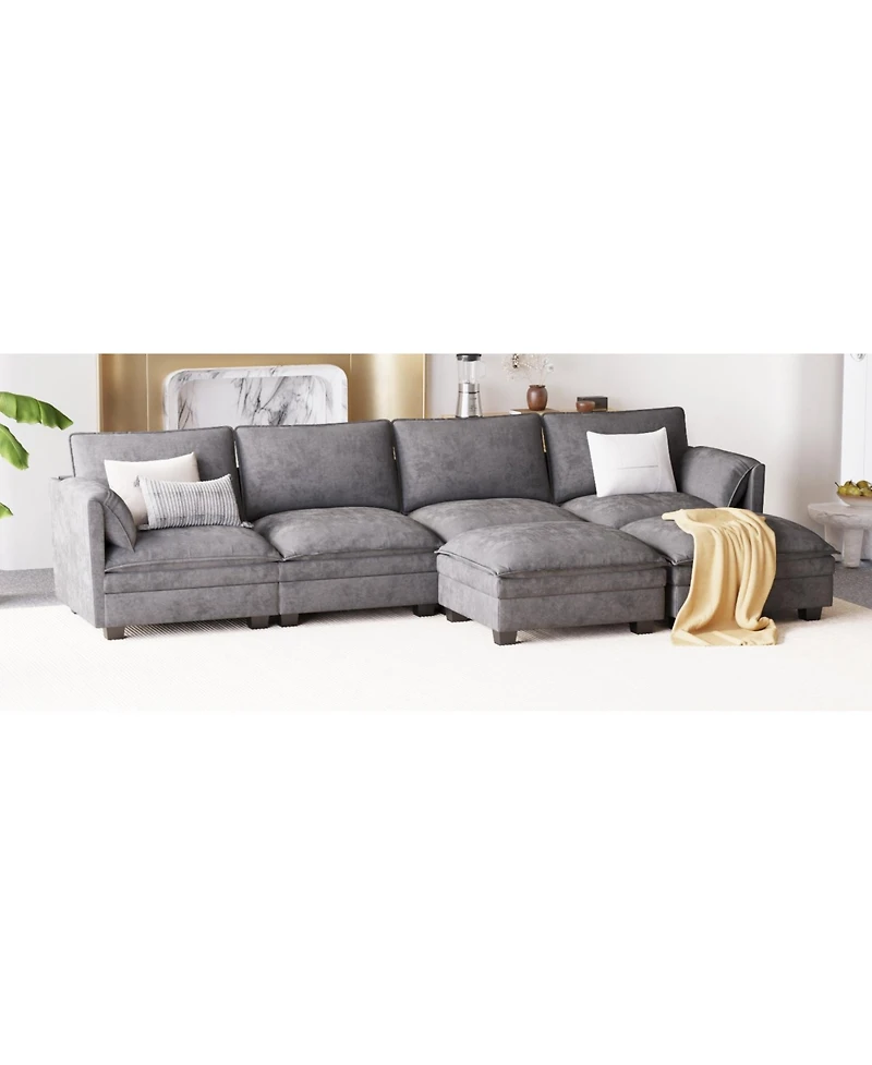 Streamdale Furniture 141.5" U-Shaped Sofa Couch with Ottoman & Pockets