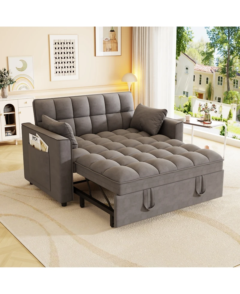Streamdale Furniture Velvet Sleeper Sofa Couch Bed - Small Loveseat with Pillows - Dark Gray