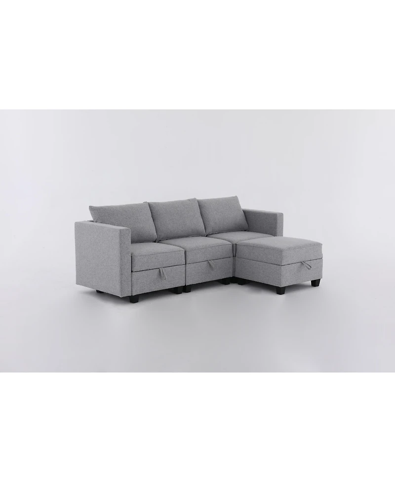 Streamdale Furniture Small Sectional Sofa Couch with Convertible Chaise Ottoman - Light Grey