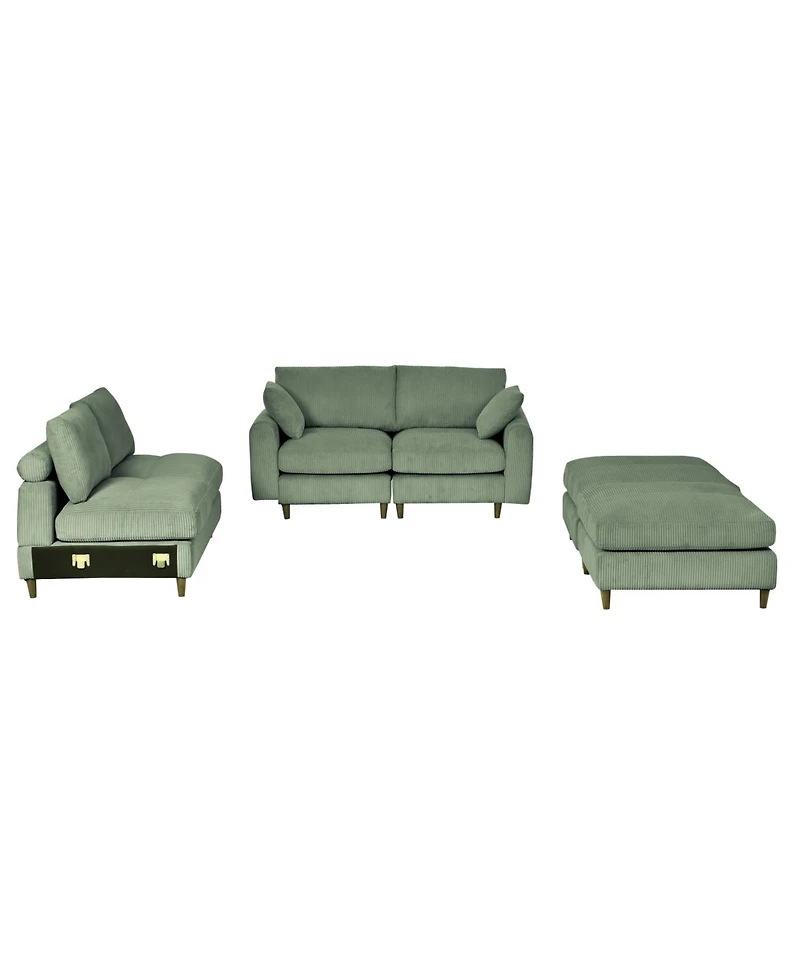 Streamdale Furniture Corduroy Modular Sectional Sofa, Olive Green 6 Seat