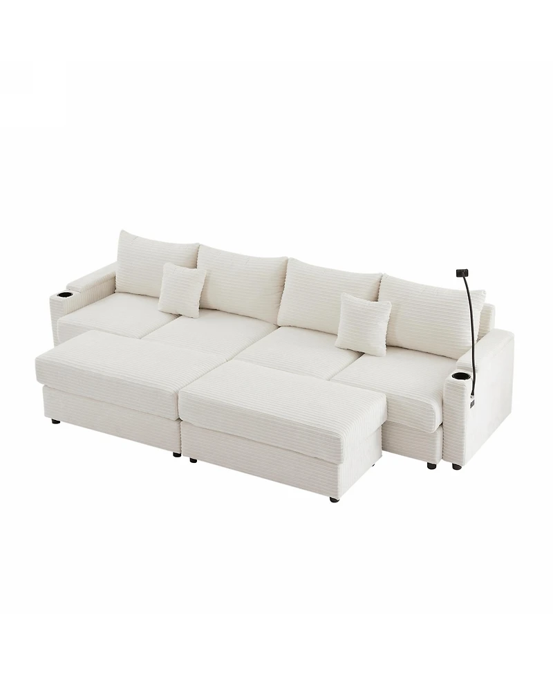 Streamdale Furniture 123" Modern Sectional Sofa w/ Storage, Ottomans, Usb, Cup & Phone Holders