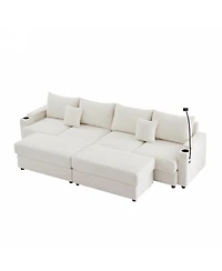 Streamdale Furniture 123" Modern Sectional Sofa w/ Storage, Ottomans, Usb, Cup & Phone Holders