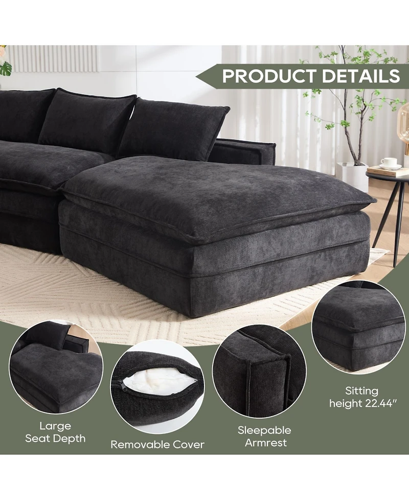 Streamdale Furniture Modern Minimalist Sectional Sofa with Chaise - Black