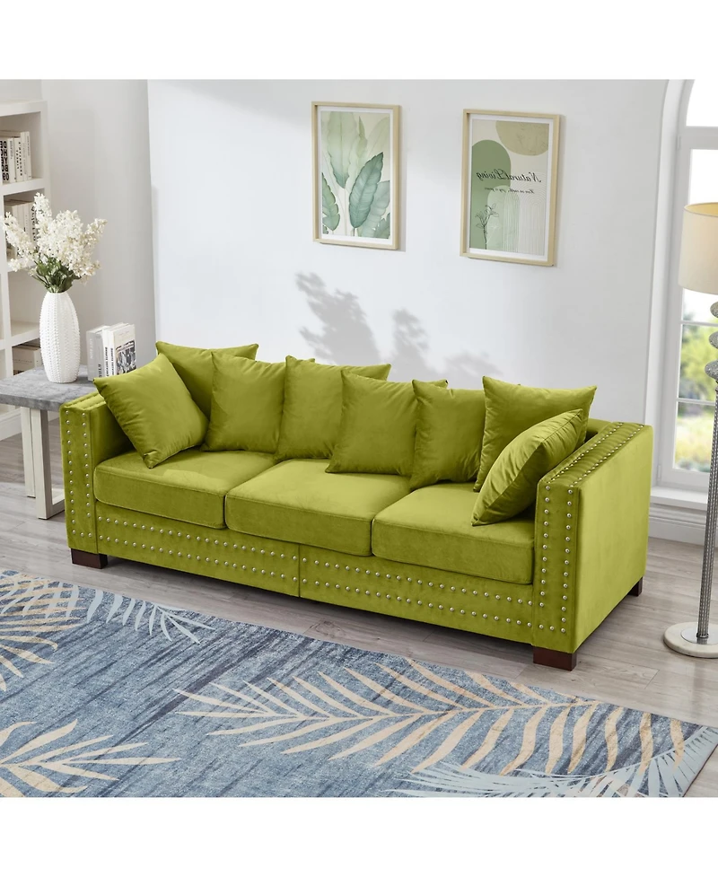 Streamdale Green Velvet Sofa, Modern Design, Silver Nail Detail