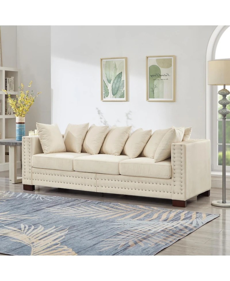 Streamdale Furniture Modern Velvet Sofa 2+3 Seater, Silver Nail Trim, Apricot