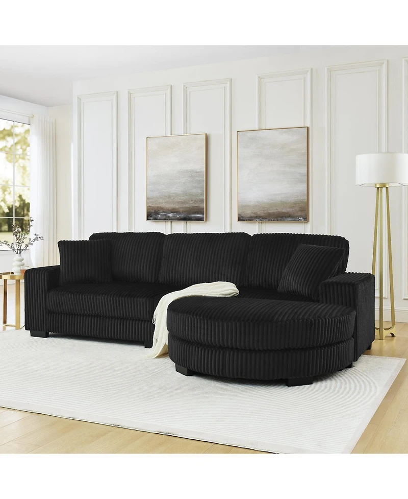 Streamdale Furniture Corduroy Tufted Sleeper Sectional Sofa, L-Shaped, Modular - Black