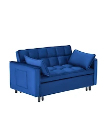 Streamdale Furniture 55" Blue Velvet Sofa Bed with Pockets