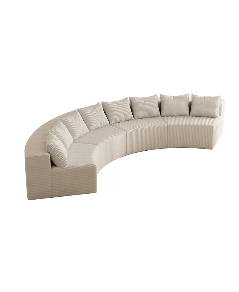 Streamdale Furniture Corduroy Curved Sectional Sofa with 8 Pillows (4 Modules