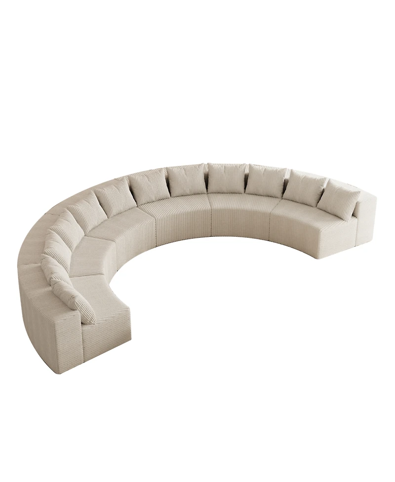 Streamdale Furniture Corduroy Curved Sectional Sofa with 12 Pillows (6 Modules